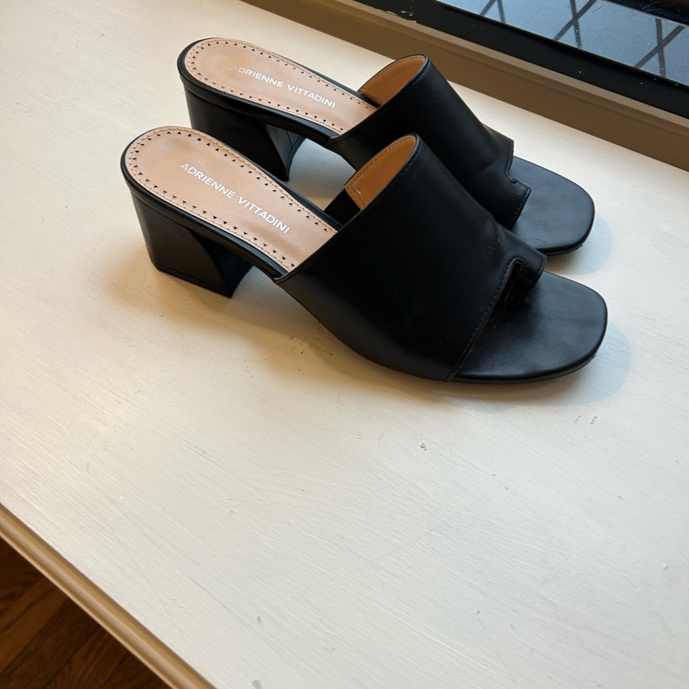 Adrienne Vittadini Black Mules with Woven Upper and Block Heel